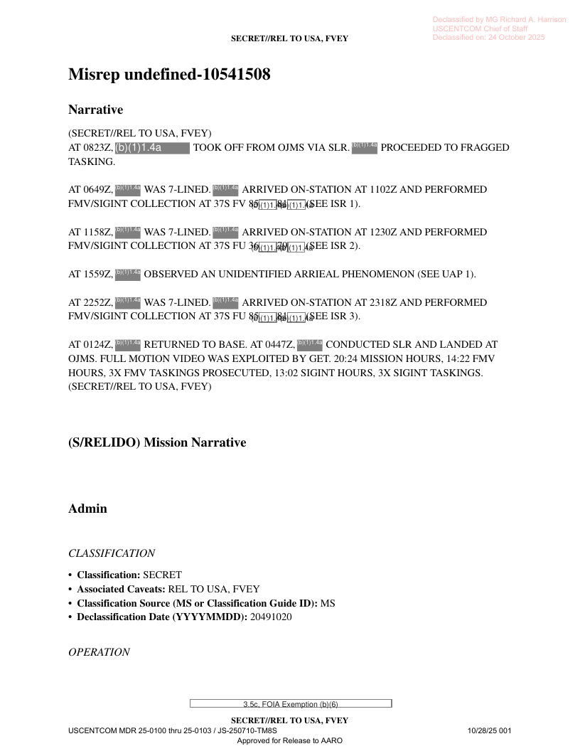Dow Uap D32 Mission Report, Syria October 2024