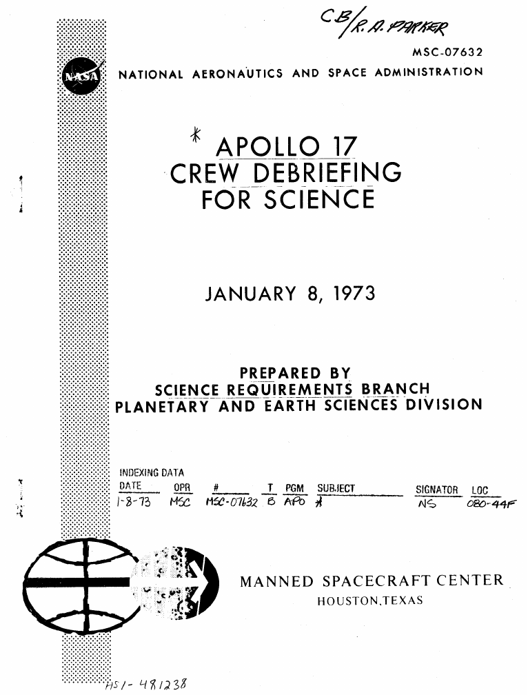 Nasa Uap D5 Apollo 17 Crew Debriefing For Science 1973